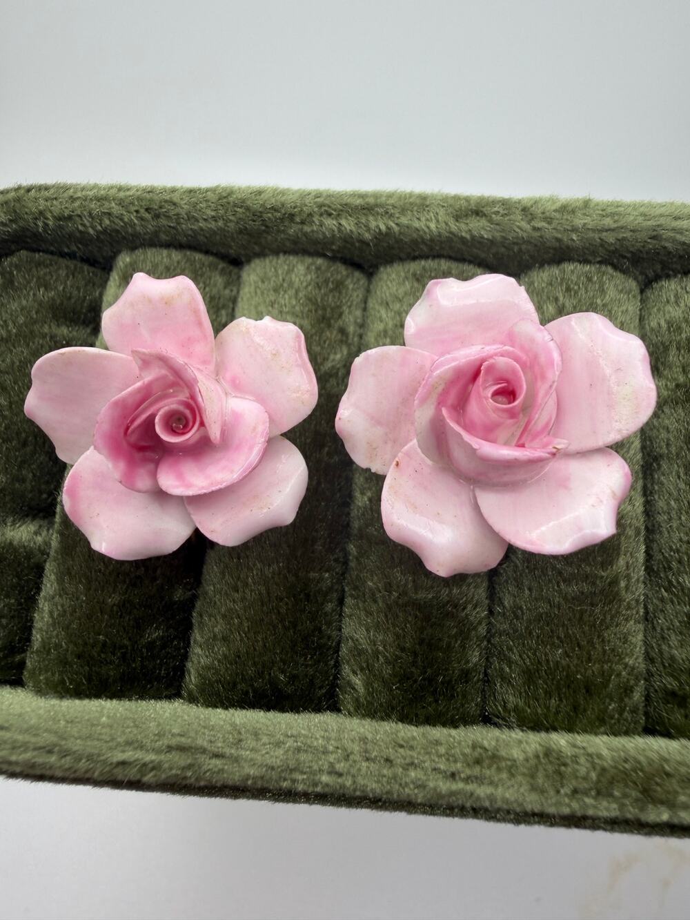 vintage Denton China pink porcelain rose earrings